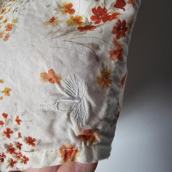 Orvis Women’s L Floral Button Front Shirt Cream Orange Cotton Modal Short Sleeve - Picture 3 of 9